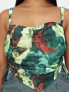 sz 22 Plus Green Draped Cowl Neck Tank Top